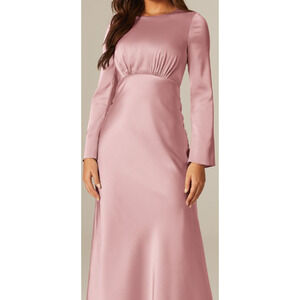 AW BRIDAL 12 L Rose Quartz pink Ginevra bridesmaid prom maxi dress NEW b161